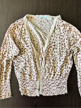 Women's Vintage Hipster Cream Leopard-Print Button Cardigan Sweater